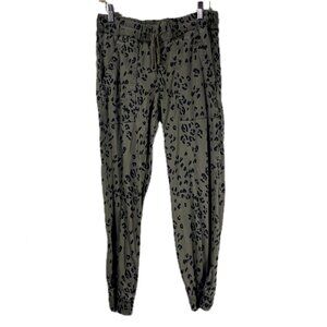 Bella Dahl Women's Leopard Print Joggers Olive Green Size S Pockets